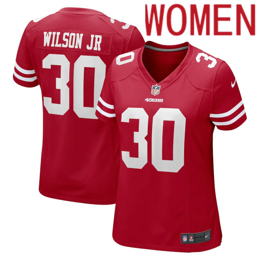 Women San Francisco 49ers #30 Jeff Wilson Jr. Nike Scarlet Game NFL Jersey
